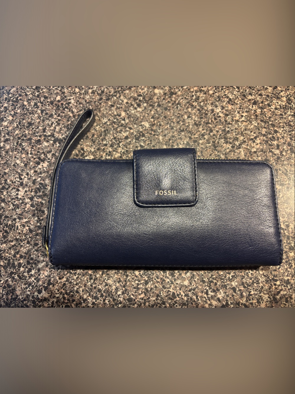 Fossil Dark Blue Leather Wristlet Wallet with Strap